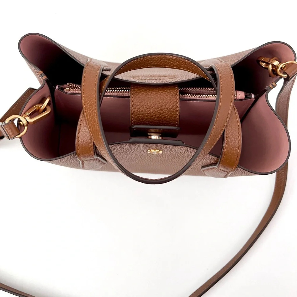 TORY BURCH | Blake Small Tote Handbag Crossbody Purse Brown Bourbon Leather - Picture 11 of 14